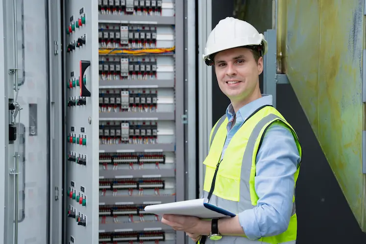 Elettricista certificato al lavoro su un quadro elettrico a Modena