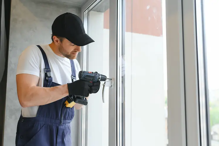 fabbro ripara infisso con trapano elettrico in appartamento del centro storico veneto