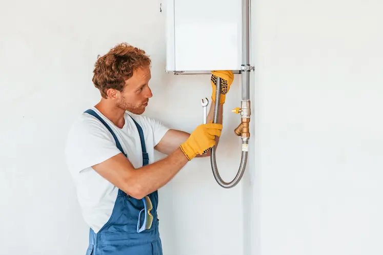 Persona che chiude il rubinetto del gas di casa