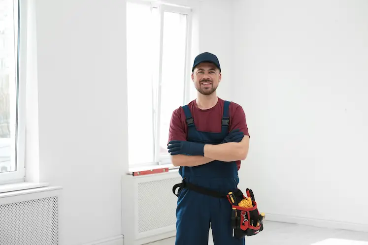 tecnico del pronto intervento sorridente in stanza luminosa disponibile nelle Marche